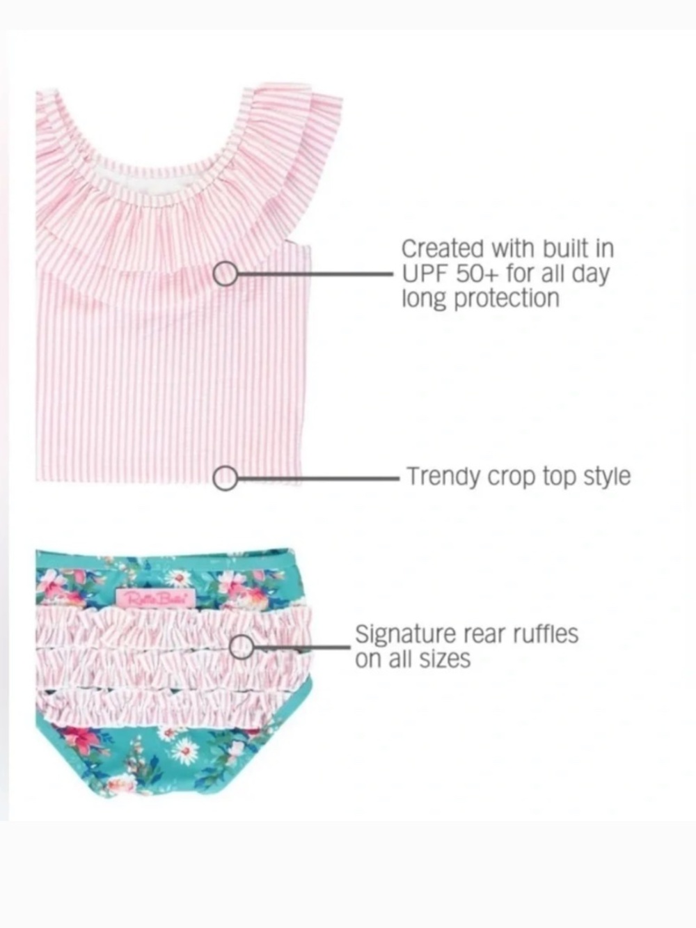 Ruffle Butts Toddler Fancy Me Floral Seersucker Tankini Swim Suit Size 4T - Picture 4 of 12